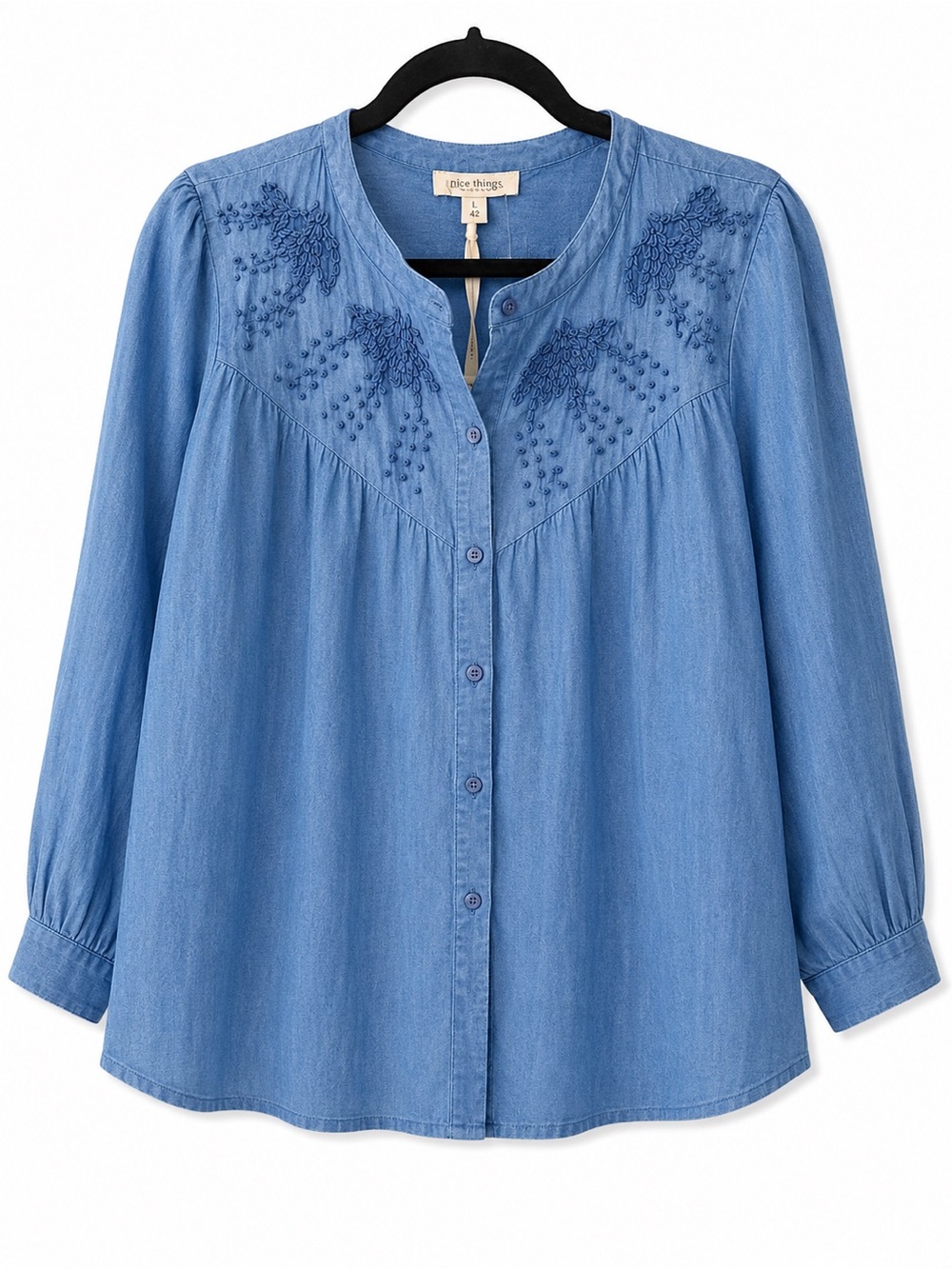 NWT Indigo Denim Embroidered Button-Down Blouse